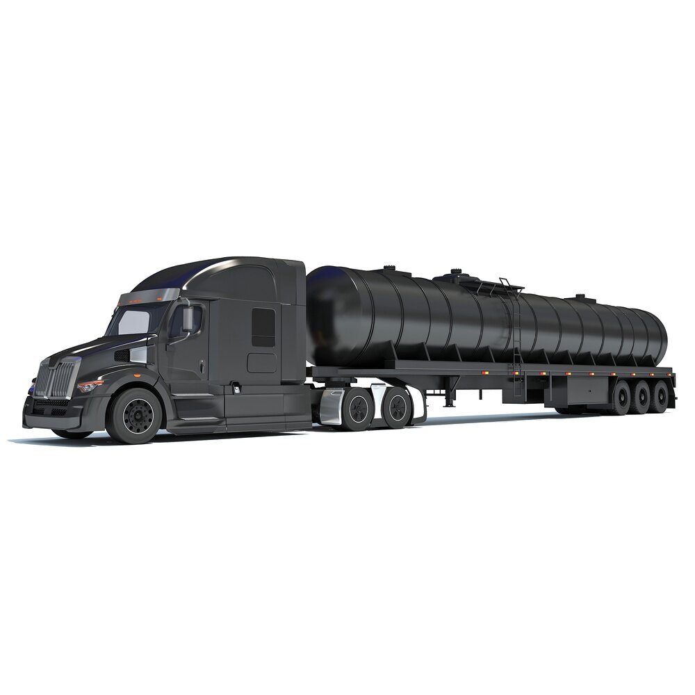 Sleeper Cab Truck With Tank Semitrailer 3D model
