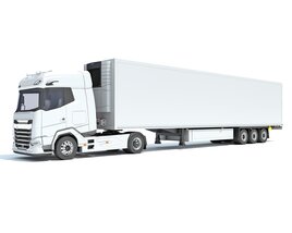 White Semi-Truck With Refrigerated Trailer Modello 3D