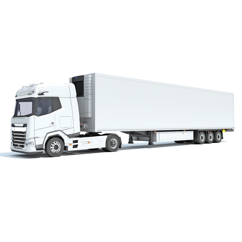 White Semi-Truck With Refrigerated Trailer Modello 3D