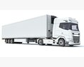 White Semi-Truck With Refrigerated Trailer Modello 3D vista dall'alto