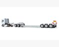 White Semi Truck With Lowboy Trailer 3Dモデル wire render