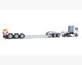 White Semi Truck With Lowboy Trailer 3D 모델  side view