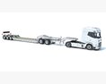 White Semi Truck With Lowboy Trailer 3D模型