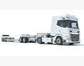 White Semi Truck With Lowboy Trailer 3d model top view