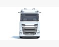 White Semi Truck With Lowboy Trailer 3D模型 正面图