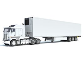Long Hood Truck With Refrigerator Trailer 3D model