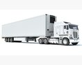 Long Hood Truck With Refrigerator Trailer 3D 모델  top view
