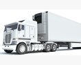 Long Hood Truck With Refrigerator Trailer Modello 3D