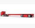 Red Truck With Flatbed Trailer 3d model wire render