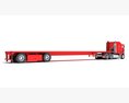 Red Truck With Flatbed Trailer 3Dモデル side view