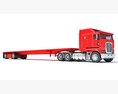 Red Truck With Flatbed Trailer 3D 모델  top view