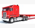 Red Truck With Flatbed Trailer 3Dモデル