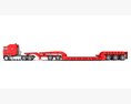 Red Truck With Lowboy Trailer 3D 모델  back view