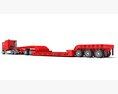 Red Truck With Lowboy Trailer 3d model wire render