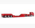 Red Truck With Lowboy Trailer 3D 모델  side view