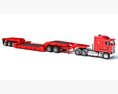 Red Truck With Lowboy Trailer 3D模型