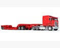 Red Truck With Lowboy Trailer 3d model top view