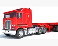 Red Truck With Lowboy Trailer 3d model