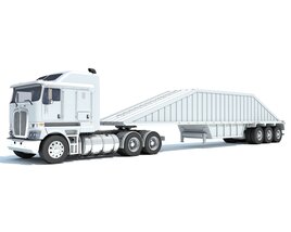 Semi-Truck With White Bottom Dump Trailer 3D模型