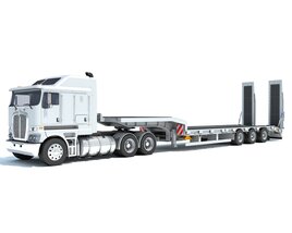 Three Axle Truck With Platform Trailer 3D模型