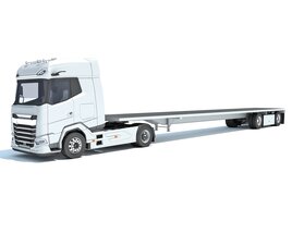White Truck With Flatbed Trailer 3Dモデル