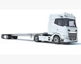 White Truck With Flatbed Trailer 3D模型 顶视图