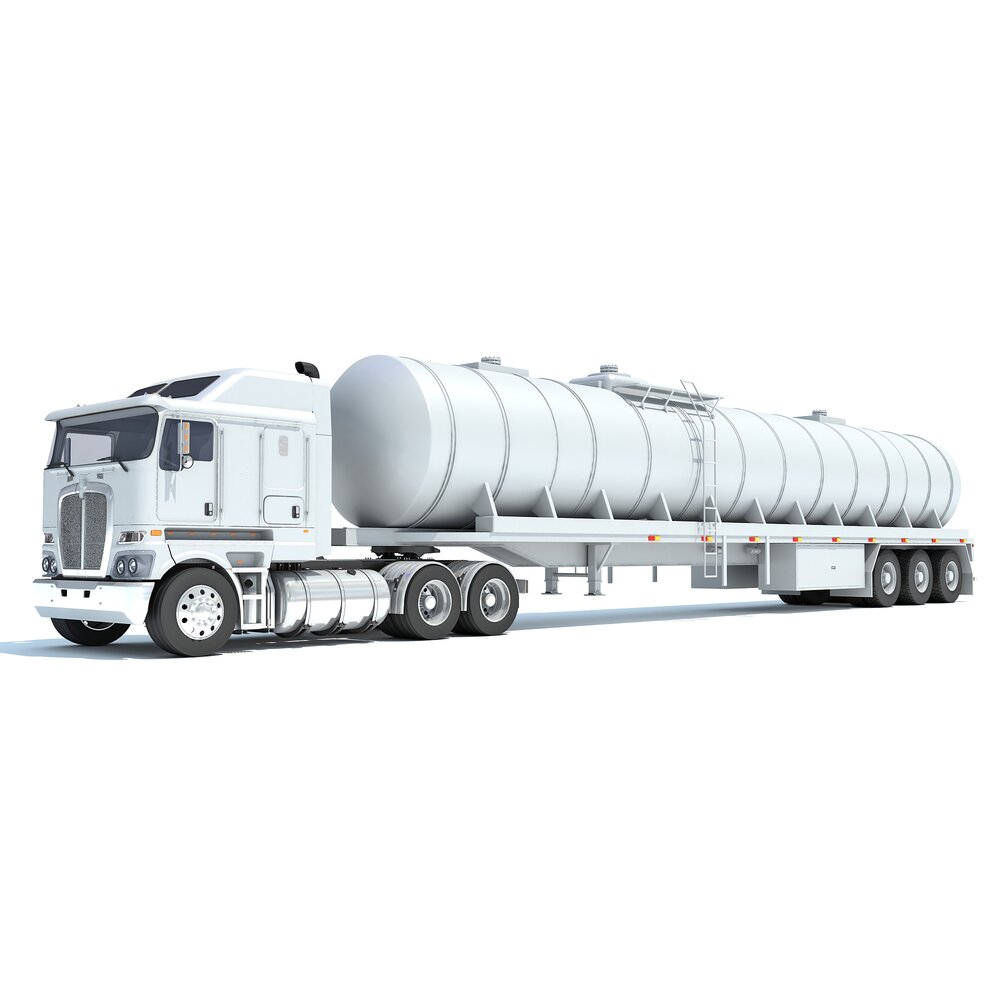 White Truck With Tank Semitrailer 3D模型