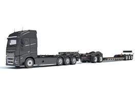 4 Axle Semi Truck With Lowboy Trailer 3Dモデル