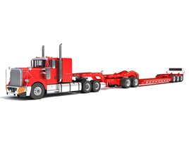 American Semi Truck With Lowboy Trailer 3D模型