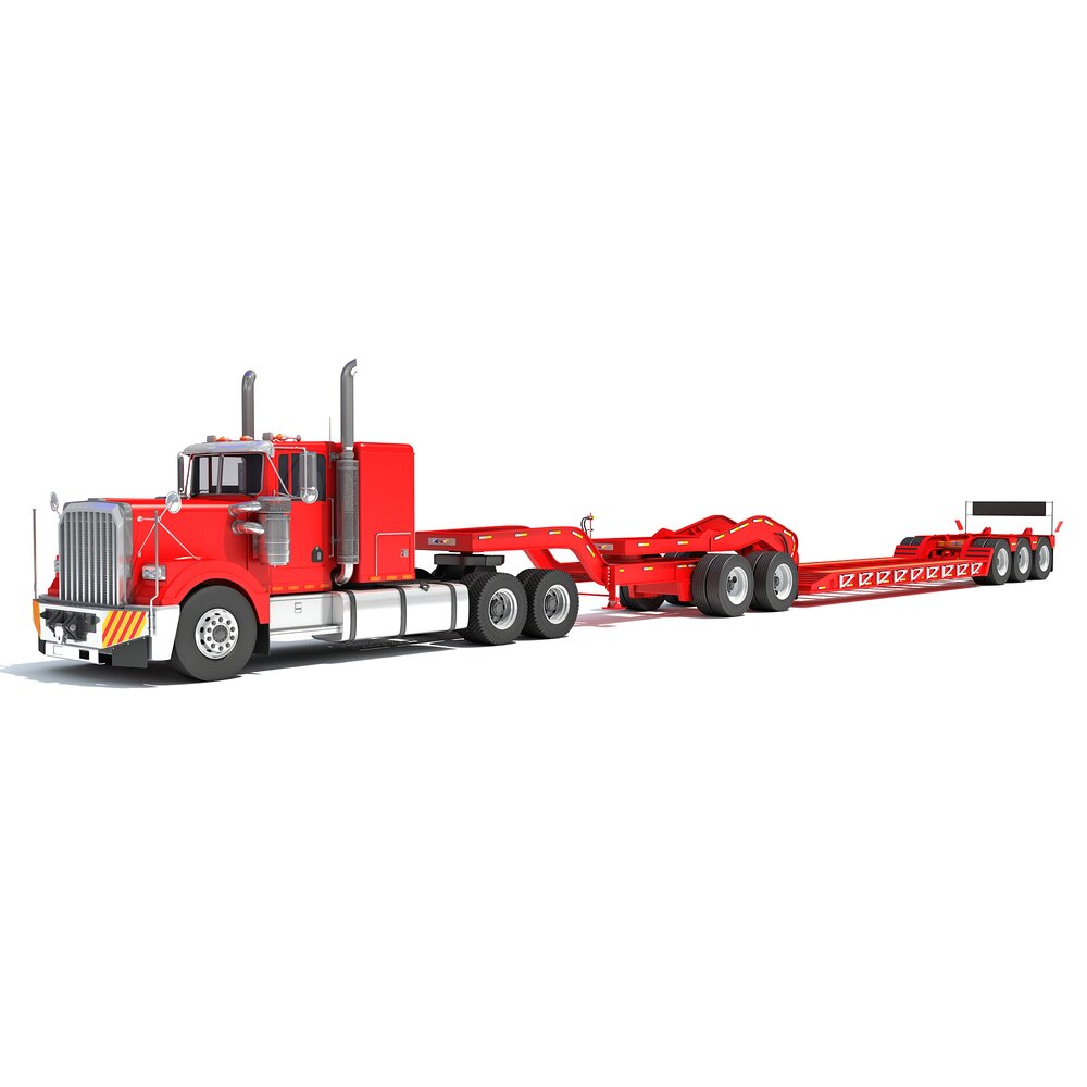 American Semi Truck With Lowboy Trailer 3D 모델 
