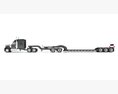Black Semi Truck With Lowboy Trailer 3D 모델  back view