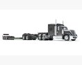 Black Semi Truck With Lowboy Trailer 3d model top view