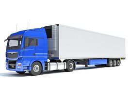 Blue Semi-Truck With Refrigerated Trailer 3D модель
