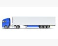 Blue Semi-Truck With Refrigerated Trailer Modèle 3d vue arrière