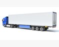 Blue Semi-Truck With Refrigerated Trailer 3Dモデル wire render