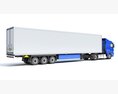 Blue Semi-Truck With Refrigerated Trailer Modello 3D vista laterale