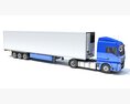 Blue Semi-Truck With Refrigerated Trailer Modelo 3D