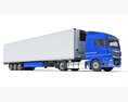 Blue Semi-Truck With Refrigerated Trailer Modelo 3D vista superior