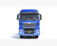 Blue Semi-Truck With Refrigerated Trailer Modello 3D vista frontale