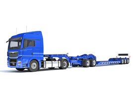 Blue Semi Truck With Lowboy Trailer Modèle 3D