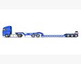 Blue Semi Truck With Lowboy Trailer 3D模型 后视图