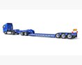 Blue Semi Truck With Lowboy Trailer 3Dモデル wire render