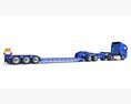 Blue Semi Truck With Lowboy Trailer 3D模型 侧视图