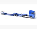 Blue Semi Truck With Lowboy Trailer Modelo 3D