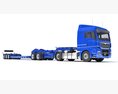 Blue Semi Truck With Lowboy Trailer 3D-Modell Draufsicht