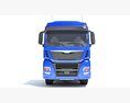 Blue Semi Truck With Lowboy Trailer Modello 3D vista frontale