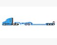 Blue Semi Truck With Platform Trailer 3Dモデル 後ろ姿