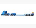 Blue Semi Truck With Platform Trailer 3D模型 wire render