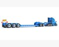 Blue Semi Truck With Platform Trailer Modello 3D vista laterale