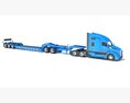Blue Semi Truck With Platform Trailer 3D модель